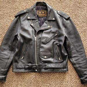 Vintage Men's Black Leather Riding Jacket Sz. 46